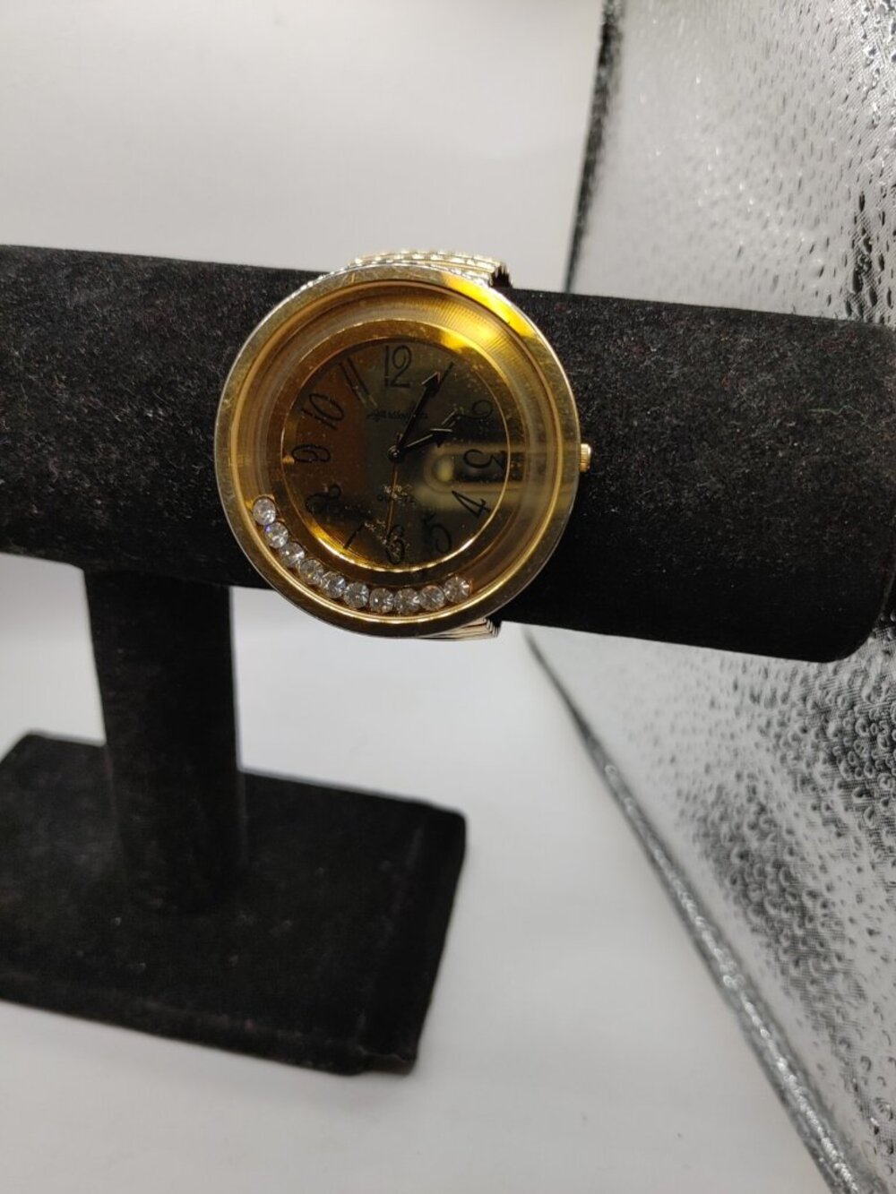 WRIST Watch Afterthoughts Gold- Tone Stretch Band Crystal  Quartz